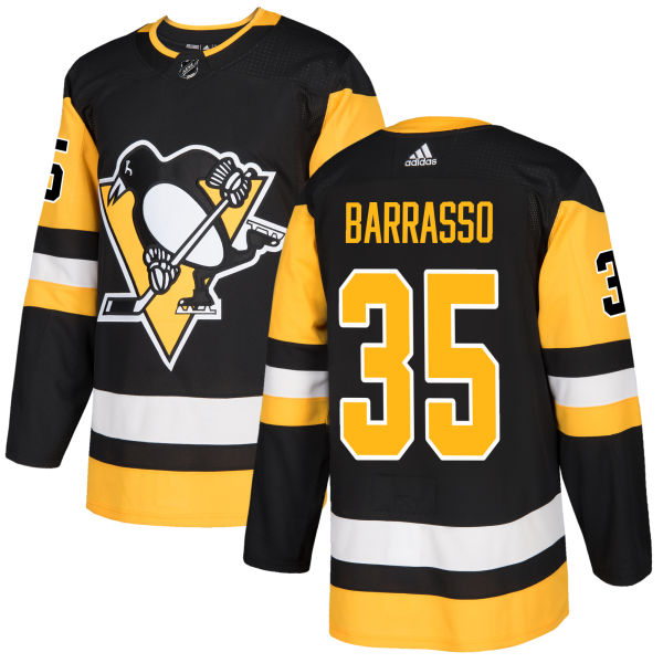 Adidas Penguins #35 Tom Barrasso Black Home Authentic Stitched NHL Jersey - Click Image to Close